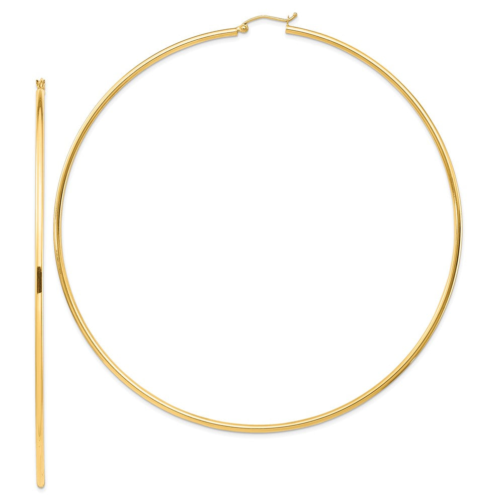 14K Gelbgold Poliert 2x100mm Rund Röhre Creolen