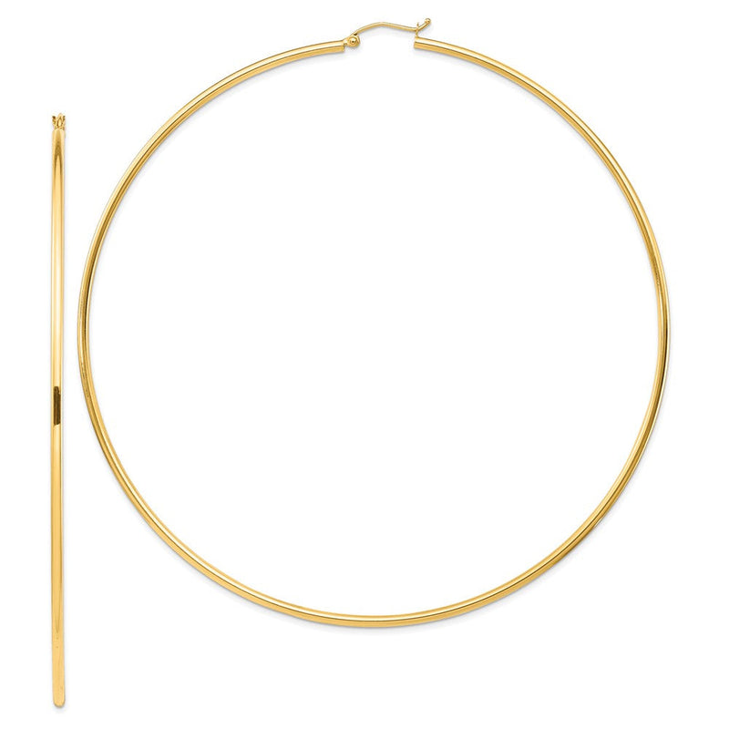 14K Gelbgold Poliert 2x100mm Rund Röhre Creolen