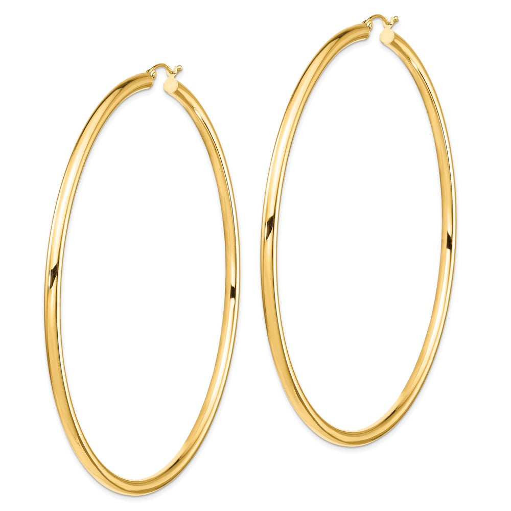 14K Gelbgold Poliert 3x80mm Rund Röhre Creolen