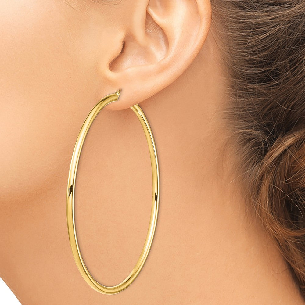 14K Gelbgold Poliert 3x80mm Rund Röhre Creolen