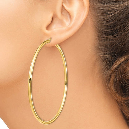 14K Gelbgold Poliert 3x80mm Rund Röhre Creolen