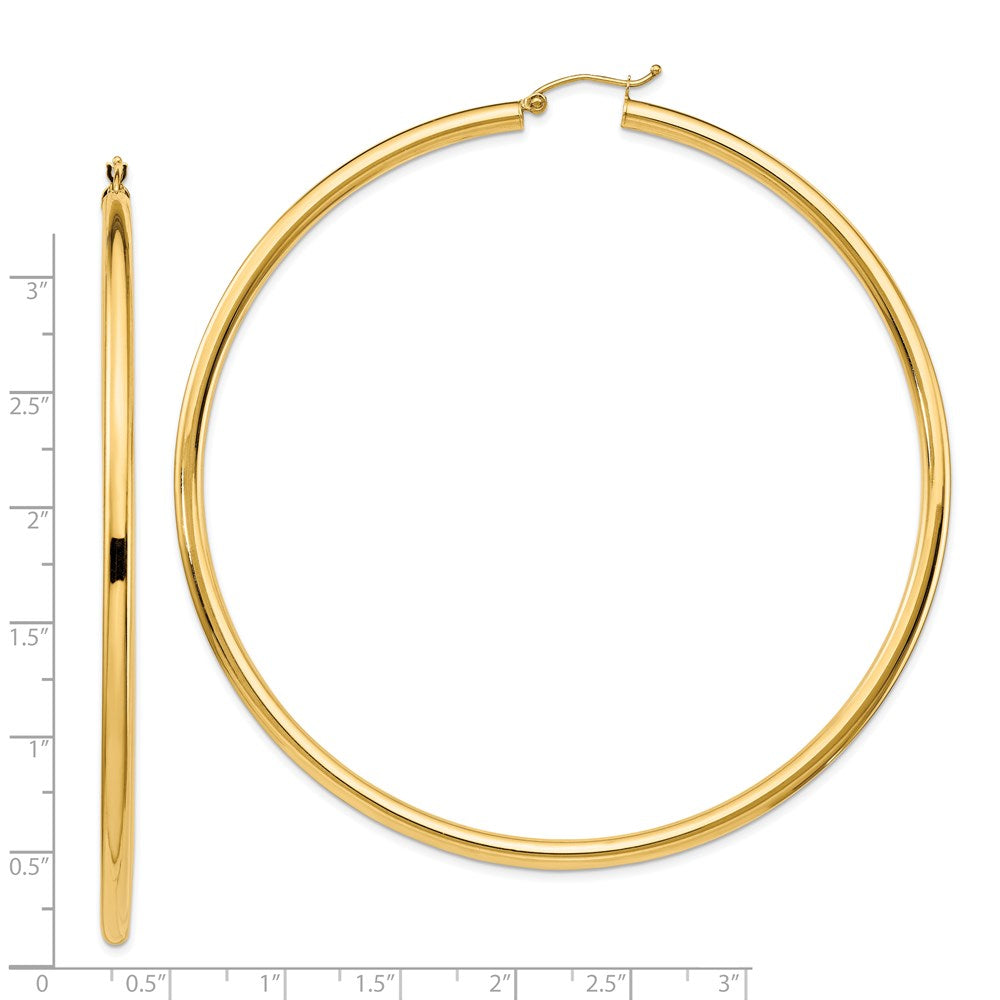 14K Gelbgold Poliert 3x80mm Rund Röhre Creolen
