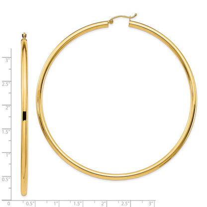 14K Gelbgold Poliert 3x80mm Rund Röhre Creolen
