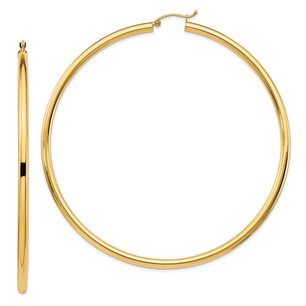 14K Gelbgold Poliert 3x80mm Rund Röhre Creolen