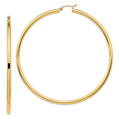 14K Gelbgold Poliert 3x80mm Rund Röhre Creolen