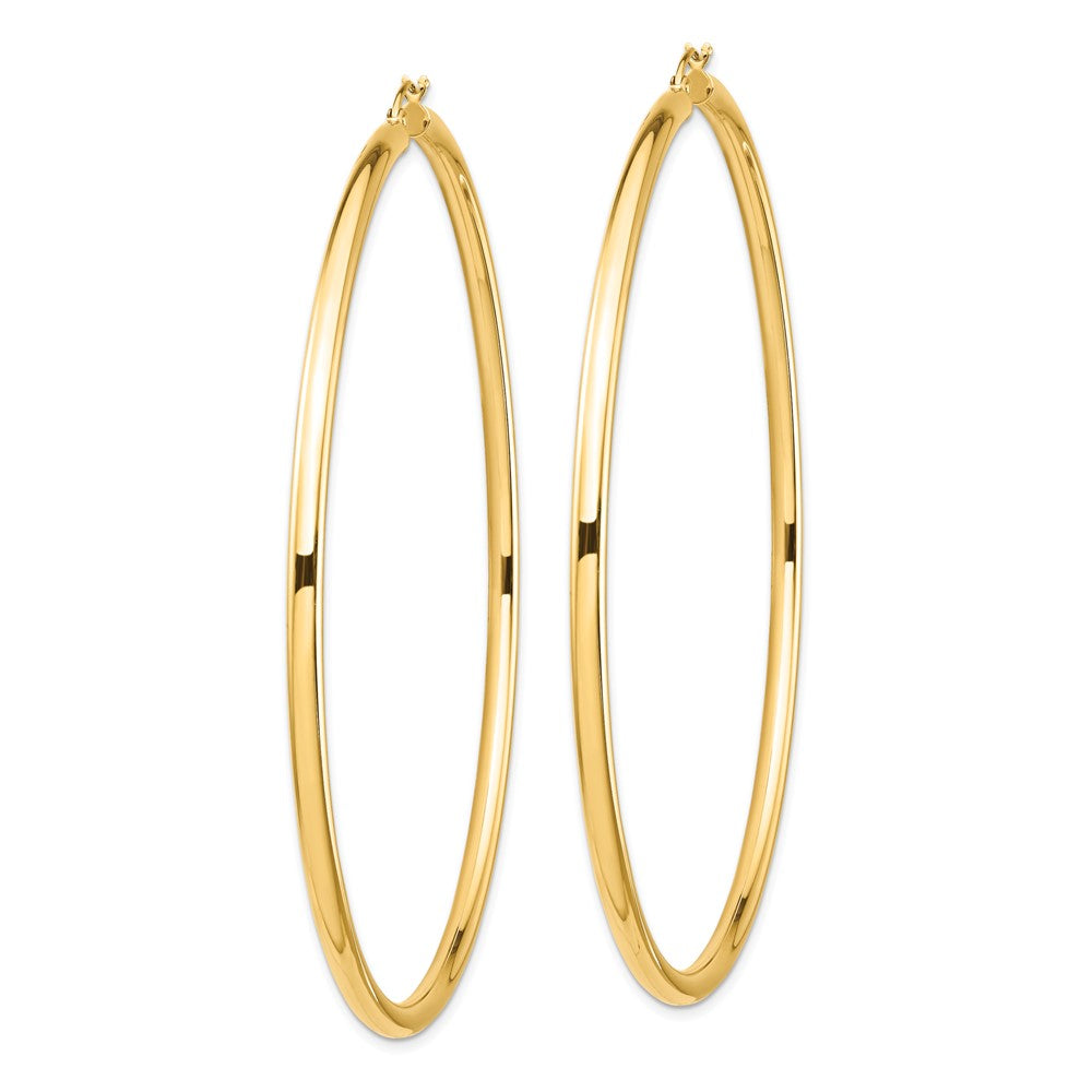 14K Gelbgold Poliert 3x80mm Leicht Rund Röhre Creolen