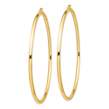 14K Gelbgold Poliert 3x80mm Leicht Rund Röhre Creolen
