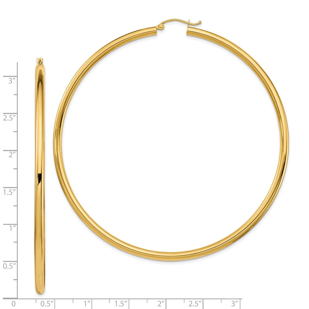 14K Gelbgold Poliert 3x80mm Leicht Rund Röhre Creolen