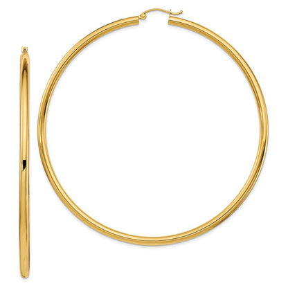 14K Gelbgold Poliert 3x80mm Leicht Rund Röhre Creolen