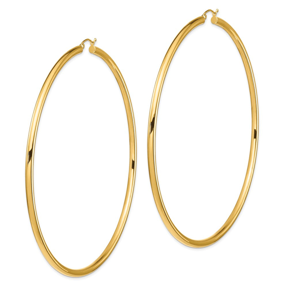 14K Gelbgold Poliert 3x90mm Rund Röhre Creolen