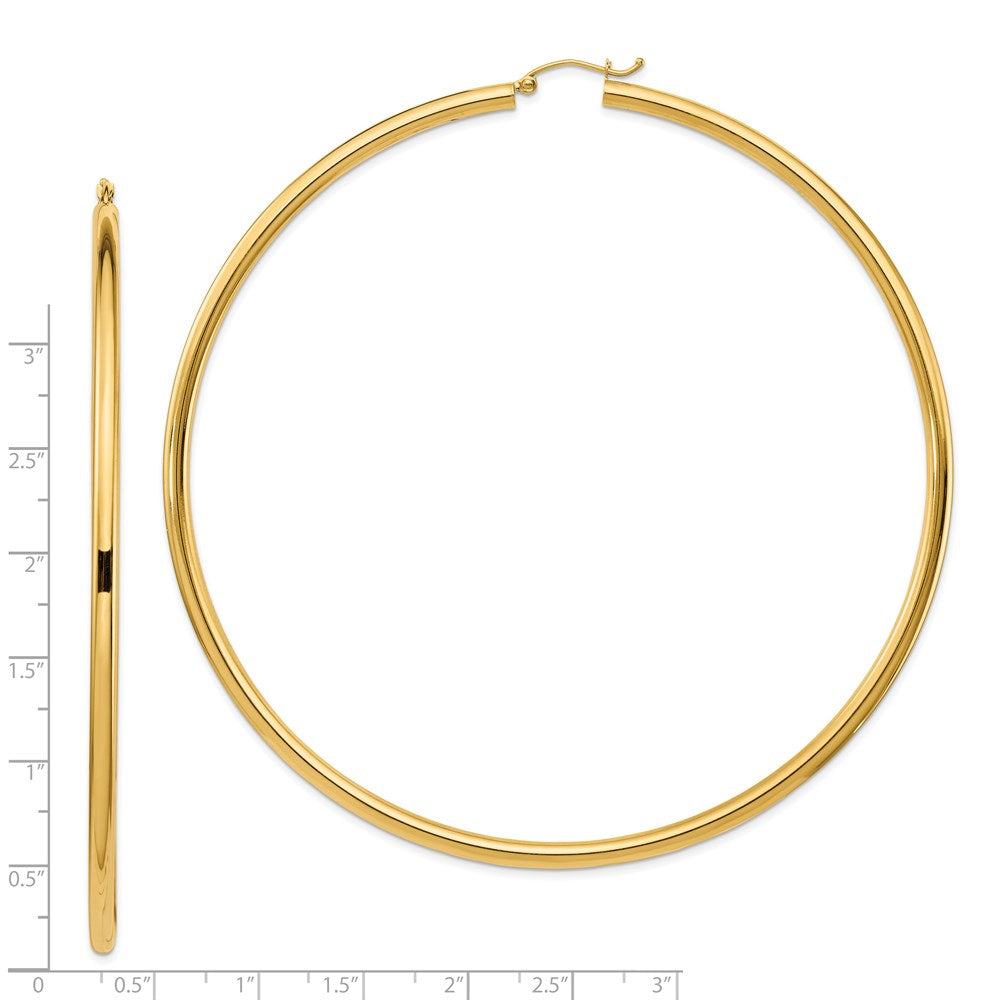 14K Gelbgold Poliert 3x90mm Rund Röhre Creolen