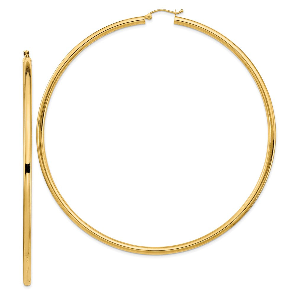 14K Gelbgold Poliert 3x90mm Rund Röhre Creolen