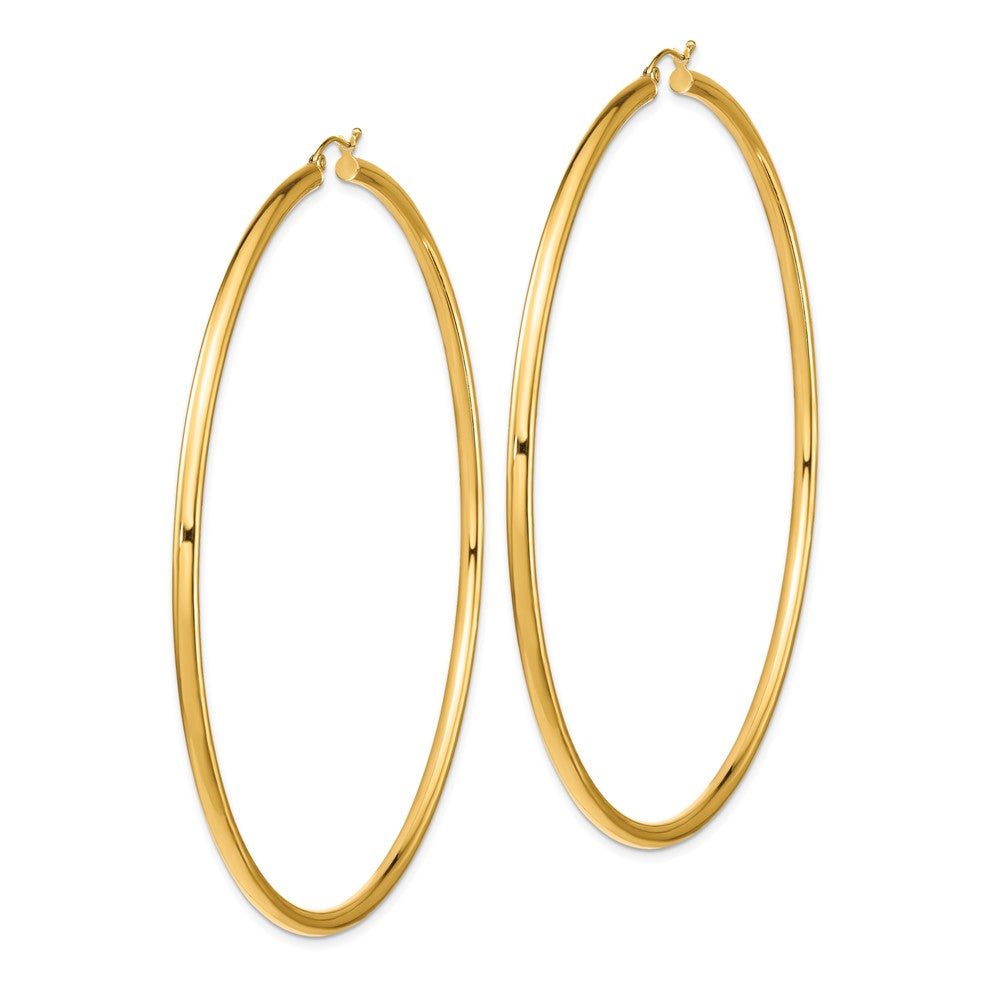 14K Gelbgold Poliert 3x90mm Leicht Rund Röhre Creolen