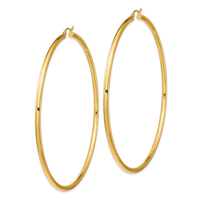 14K Gelbgold Poliert 3x90mm Leicht Rund Röhre Creolen