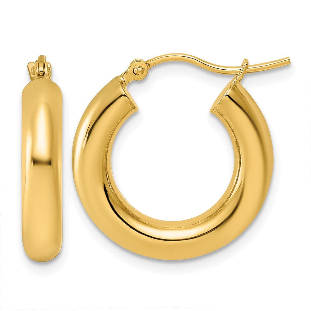 14K Gelbgold Poliert 4mm Röhre Creolen