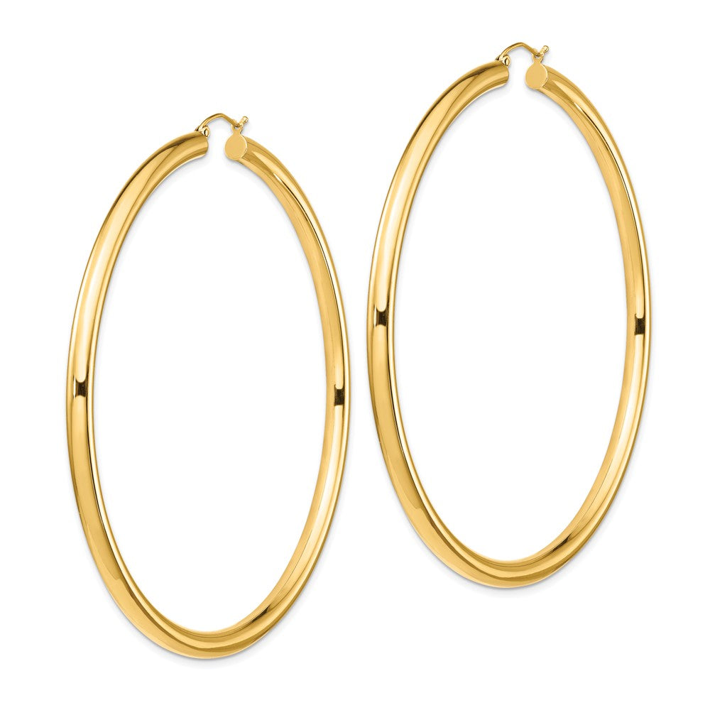 14K Gelbgold Poliert 4x80mm Rund Röhre Creolen