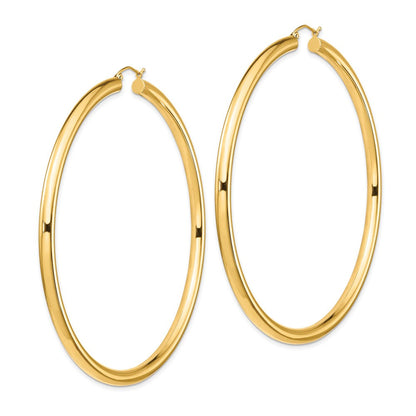 14K Gelbgold Poliert 4x80mm Rund Röhre Creolen