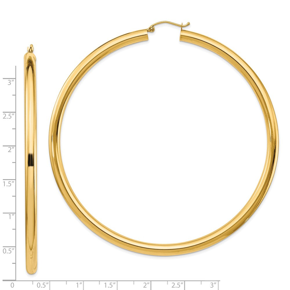 14K Gelbgold Poliert 4x80mm Rund Röhre Creolen