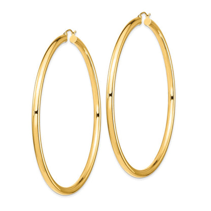 14K Gelbgold Poliert 4x80mm Leicht Rund Röhre Creolen