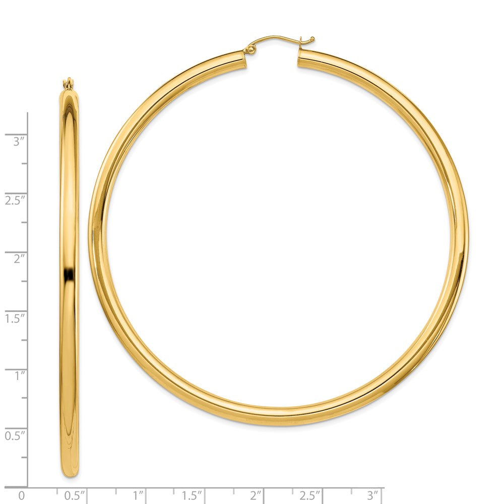 14K Gelbgold Poliert 4x80mm Leicht Rund Röhre Creolen