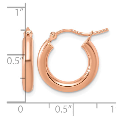 14K Roségold Poliert 3mm X 17mm Leicht Röhre Creolen