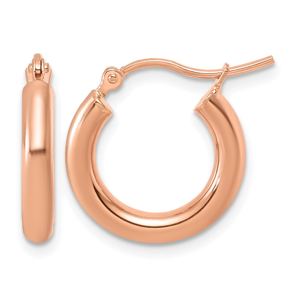 14K Roségold Poliert 3mm X 17mm Leicht Röhre Creolen