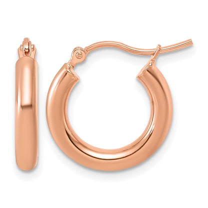 14K Roségold Poliert 3mm X 17mm Leicht Röhre Creolen