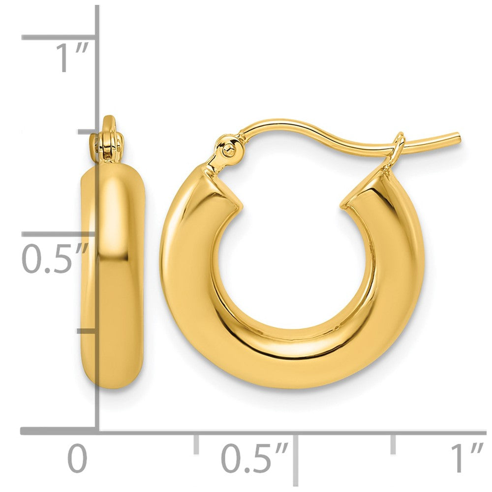 14K Gelbgold Poliert 4mm X 17mm Leicht Röhre Ohrringe