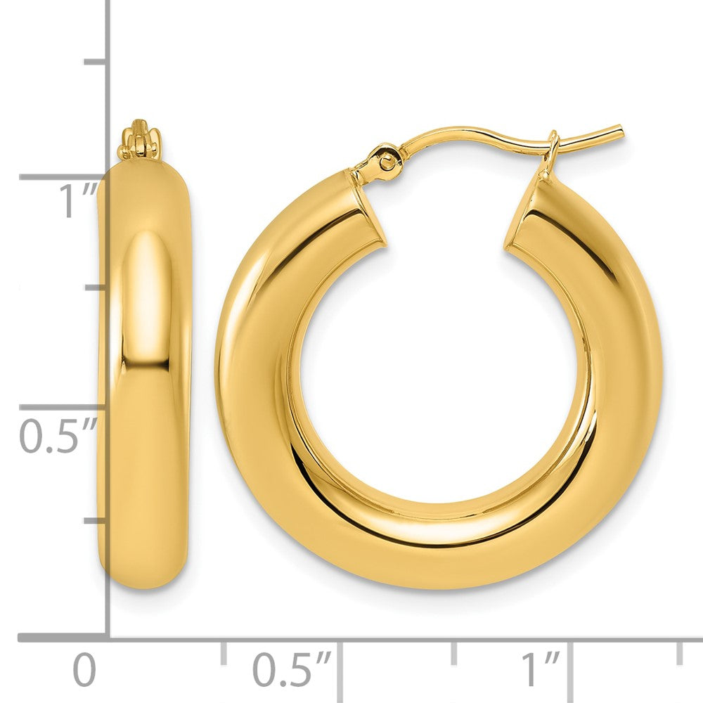 10K Gelbgold Poliert 5mm X 25mm Röhre Creolen