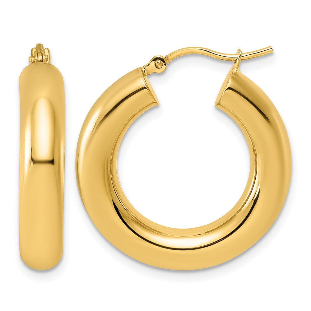10K Gelbgold Poliert 5mm X 25mm Röhre Creolen