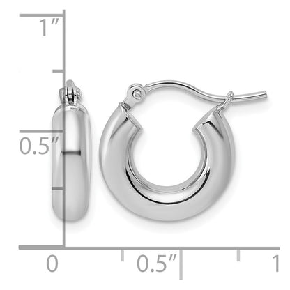 10K Weißgold Poliert 4mm X 15mm Leicht Röhre Creolen