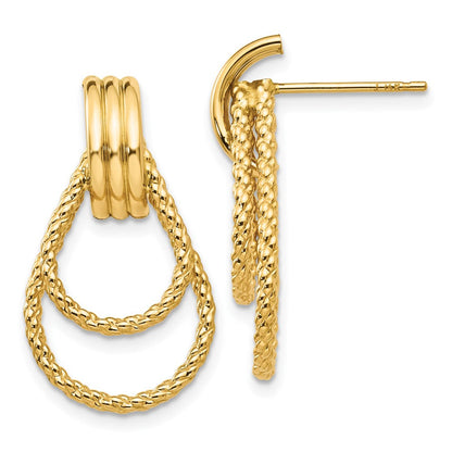 14K Gelbgold Poliert und Strukturiert Fantasie Ohrstecker