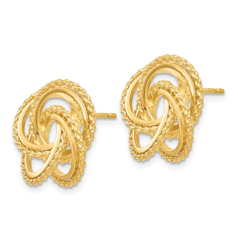 14K Gelbgold Poliert & Gedreht Liebe Knoten Ohrstecker