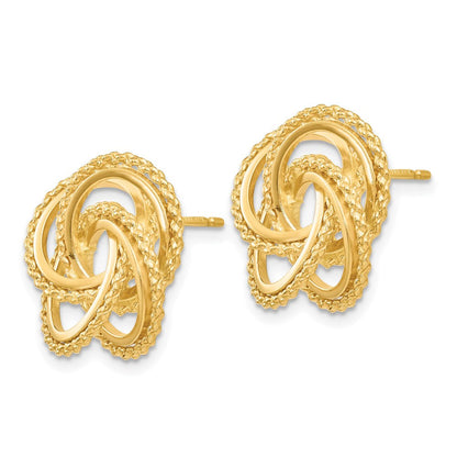 14K Gelbgold Poliert & Gedreht Liebe Knoten Ohrstecker