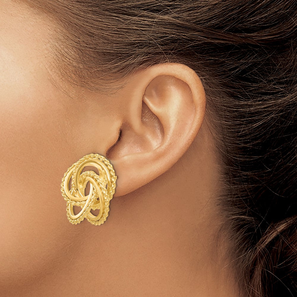 14K Gelbgold Poliert & Gedreht Liebe Knoten Ohrstecker