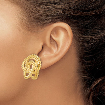 14K Gelbgold Poliert & Gedreht Liebe Knoten Ohrstecker