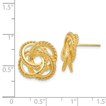 14K Gelbgold Poliert & Gedreht Liebe Knoten Ohrstecker