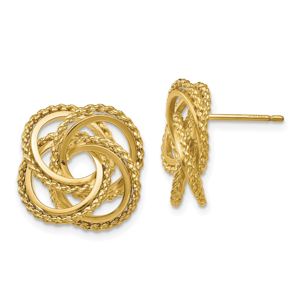 14K Gelbgold Poliert & Gedreht Liebe Knoten Ohrstecker