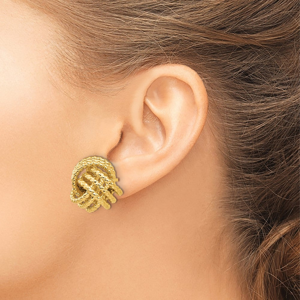 14K Gelbgold Poliert & Gedreht Liebe Knoten Ohrstecker