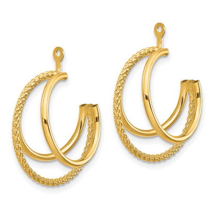 14K Gelbgold Poliert & Gedreht Dreifach Creole Ohrring Jacken