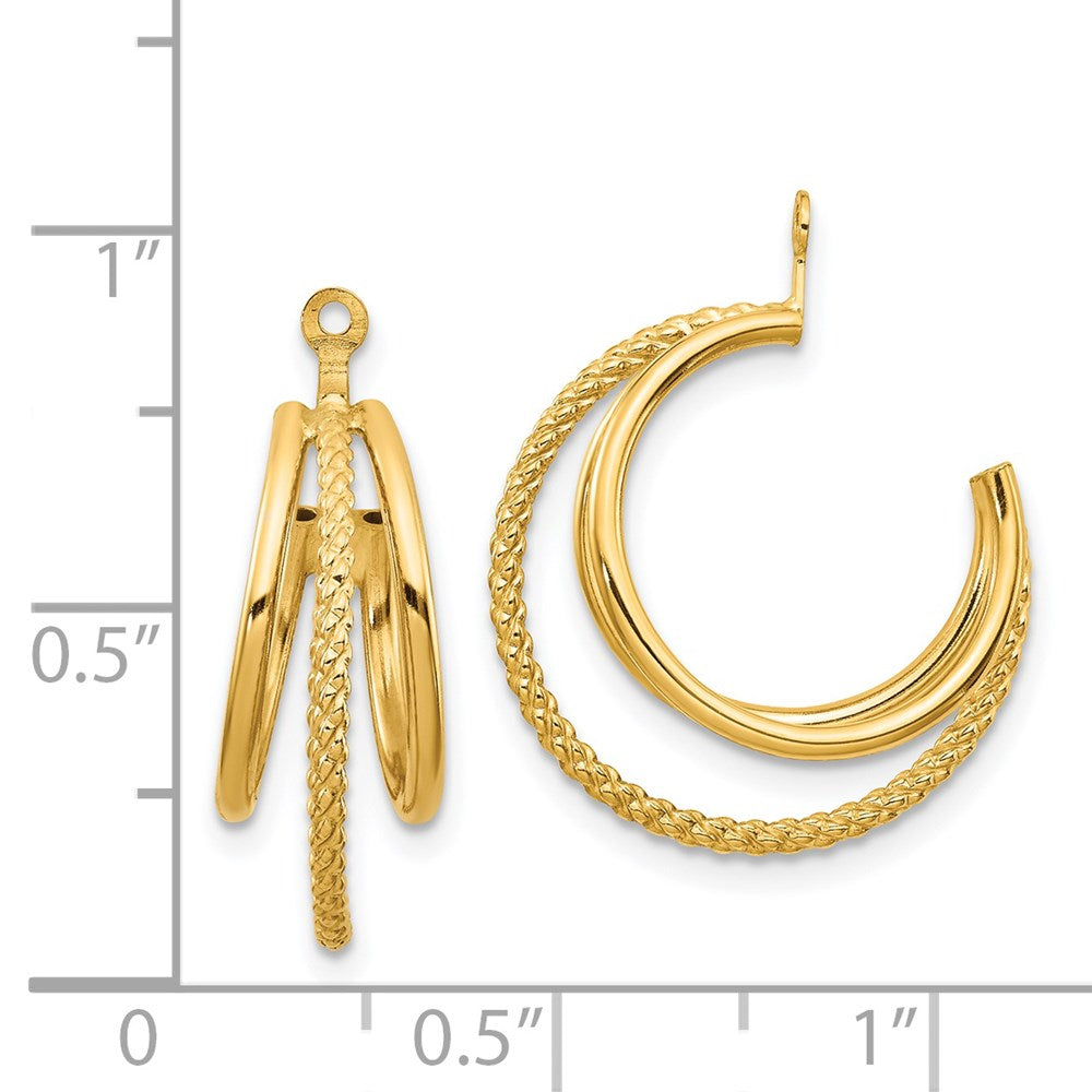 14K Gelbgold Poliert & Gedreht Dreifach Creole Ohrring Jacken