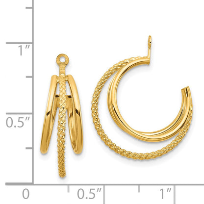 14K Gelbgold Poliert & Gedreht Dreifach Creole Ohrring Jacken