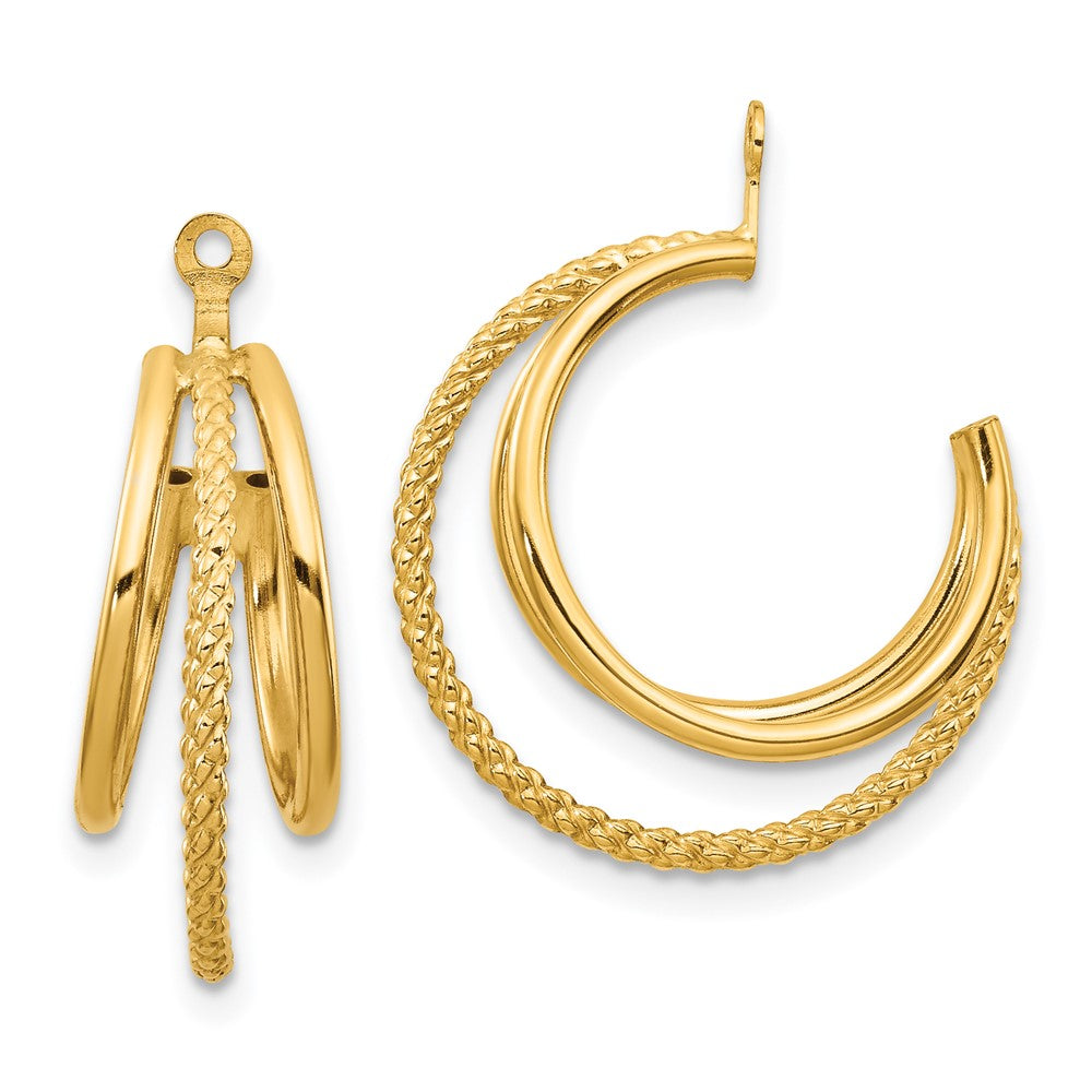 14K Gelbgold Poliert & Gedreht Dreifach Creole Ohrring Jacken