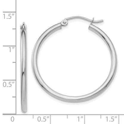 14K Weißgold Poliert 2x30mm Leicht Röhre Creolen