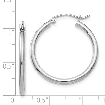 14K Weißgold Poliert 2x25mm Leicht Röhre Creolen