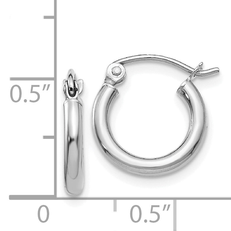 14K Weißgold Poliert 2x12mm Leicht Röhre Creolen