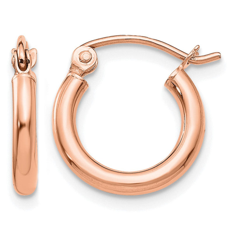 14K Roségold Poliert 2x12mm Leicht Röhre Creolen