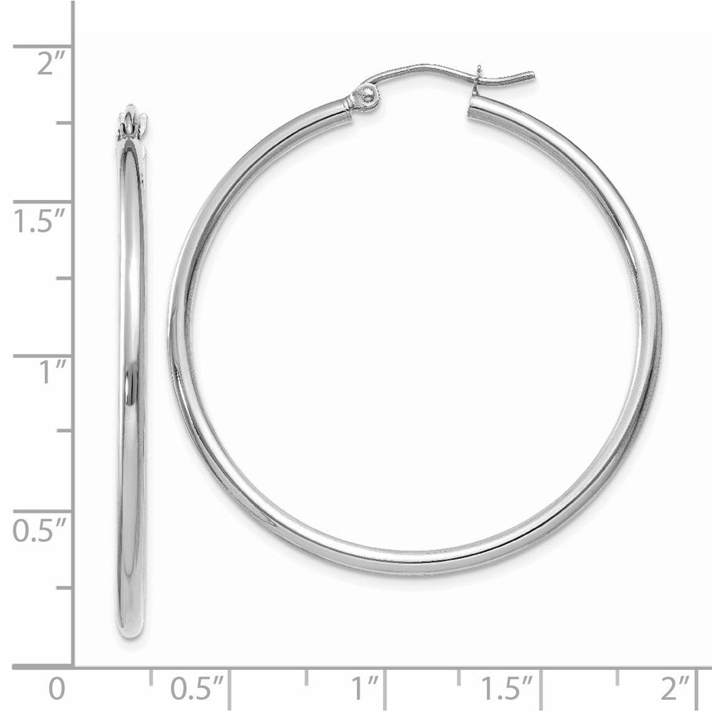 14K Weißgold Poliert 2x40mm Röhre Creolen