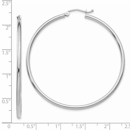 14K Weißgold Poliert 2x50mm Röhre Creolen