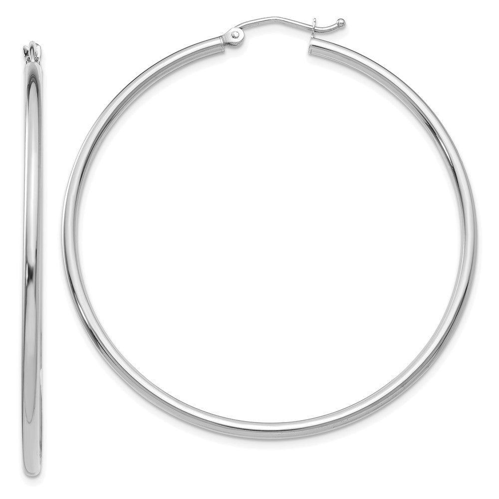 14K Weißgold Poliert 2x50mm Röhre Creolen